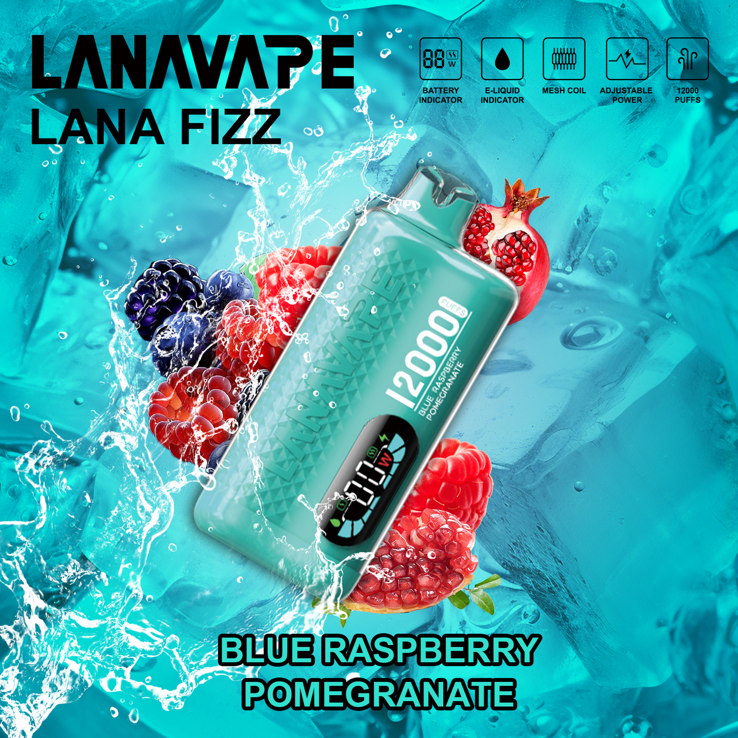 LANA FIZZ 12000 PUFFS - BLUE RASPBERRY POMEGRANATE