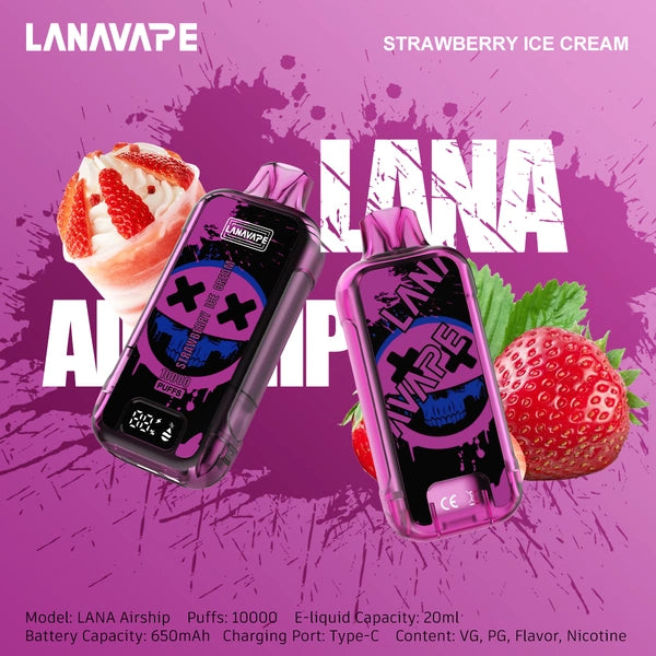 LANA AIRSHIP 10000 PUFFS VAPE - STRAWBERRY ICE CREAM 2