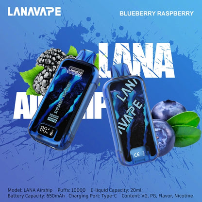 LANA AIRSHIP 10000 PUFFS VAPE - BLUEBERRY RASPBERRY 2