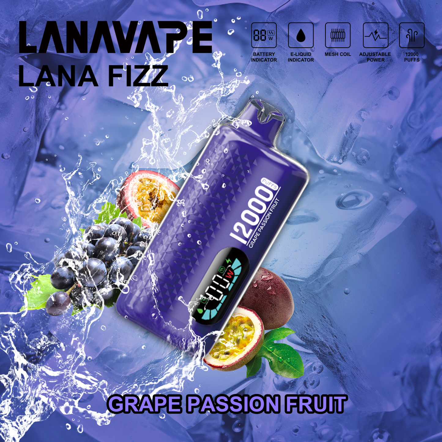 LANA FIZZ 12000 PUFFS - GRAPE PASSION FRUIT